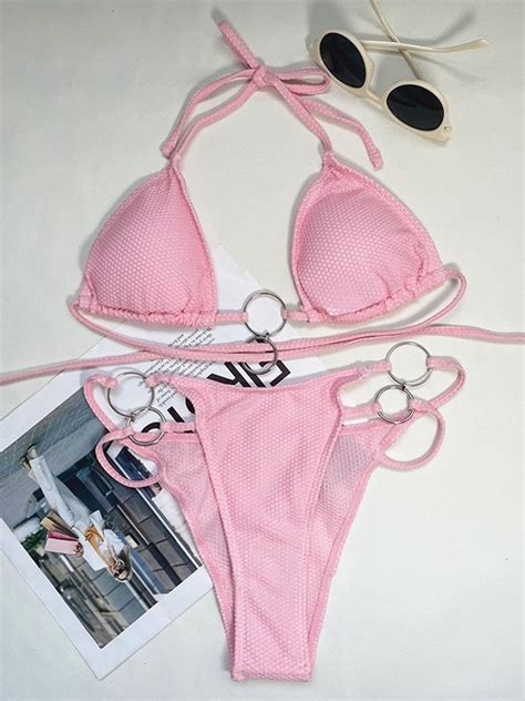 Emmiol Free Shipping 2023 O Ring Pink Bikini Set Pink S In Bikini Sets