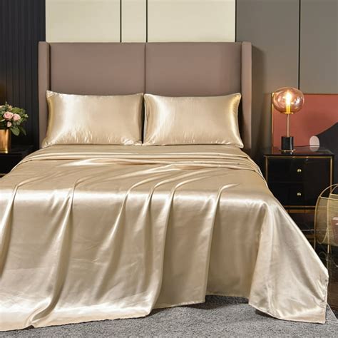 Ntbed Full Size Champagne Satin Sheets Set 1800 Thread Count Luxury