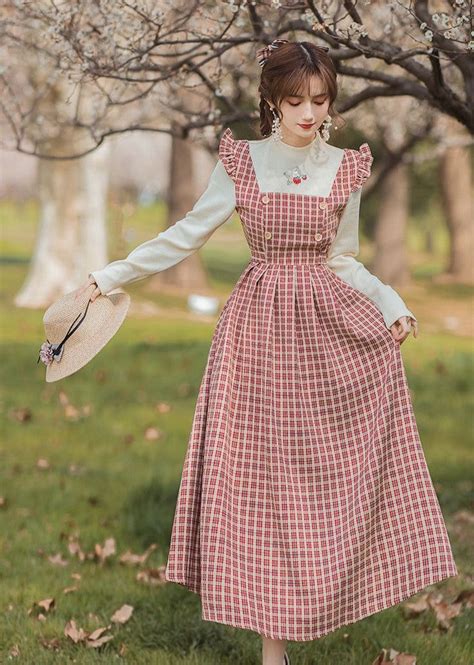 Strawberry Nest Red Plaid Cottagecore Dress Modekleding Kleding