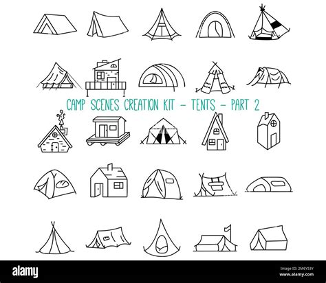 Set Of Linear Icons Of Camping Tents Part 2 Stock Vector Image And Art