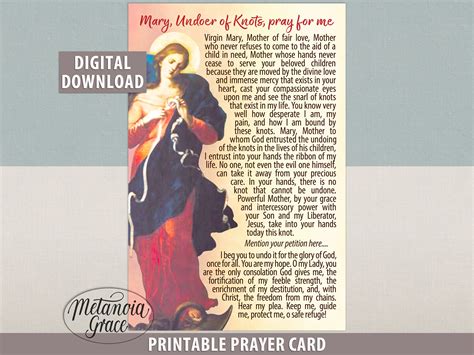 Mary Undoer Of Knots Printable Mary Untier Of Knots Prayer Card Our Lady Undoer Of Knots