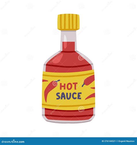 Hot And Spicy Chili Sauce In Glass Bottle With Label And Cap Vector Illustration Stock Vector