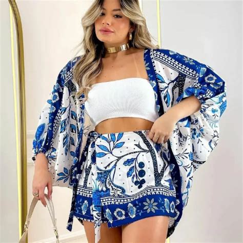 Conjunto Kimono E Shorts E Saia Shopee Brasil