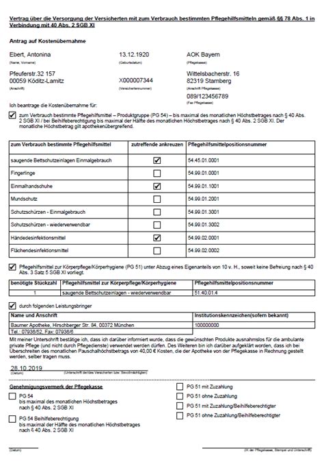 Antrag Auf Kosten Bernahme Bei Der Pflegekasse Stellen