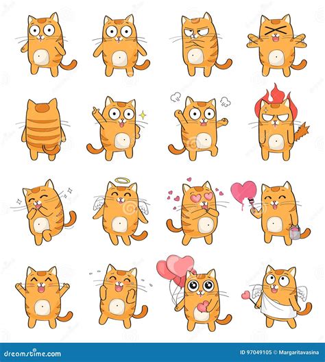 Cute Cat Character With Different Emotions Stock Vector Illustration