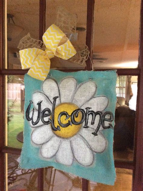 Painted Burlap Daisy Welcome Door Hanger