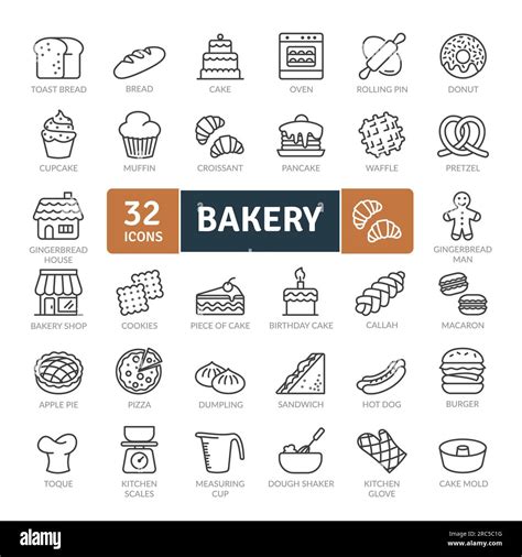 Bakery Icons Pack Thin Line Icons Set Simple Vector Icons Stock