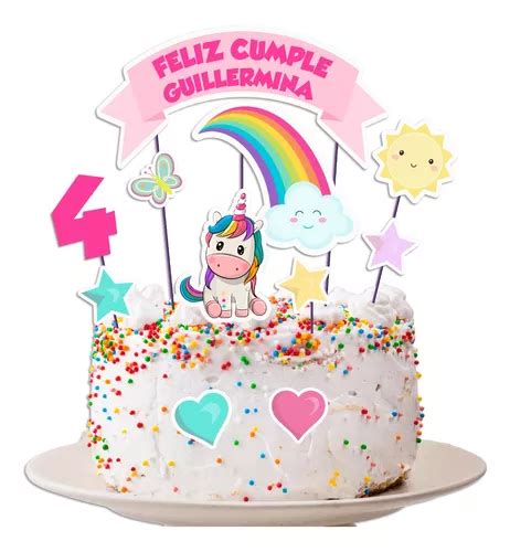 Kit Imprimible Topper Torta Unicornio Arco Ris Editable