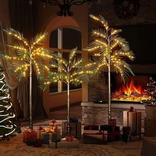 Mieres 3 Pieces Coconut Palm Tree Christmas Tree with Warm LED Lights ...