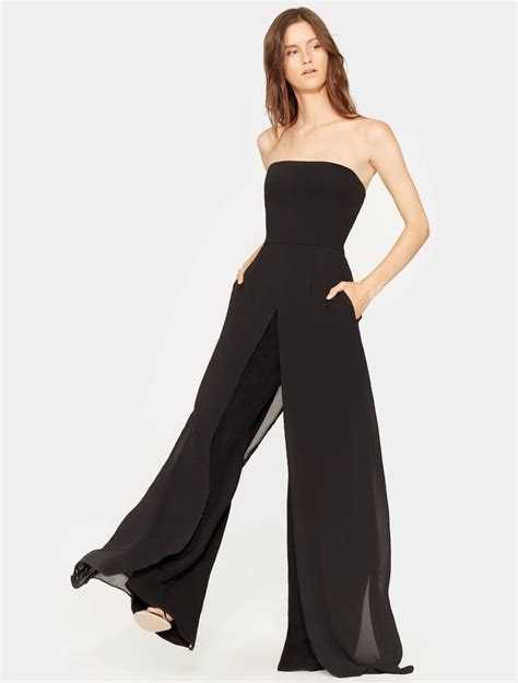 Halston Heritage Chiffon Overlay Strapless Jumpsuit Black Looks