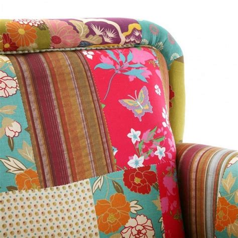 Fauteuil Tissu Patchwork Multicolore Fleuri Versa