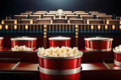 Premium Photo | Popcorn in a movie theater with a red bucket of popcorn