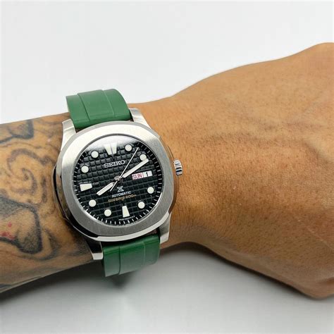 Custom Seiko Mod Dark Green Waffle Aquanaut Mm Men S Fashion