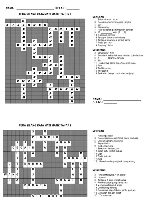 Teka Silang Kata Jawapan Tahap 2 Maliyahromolina