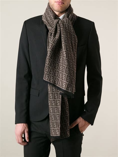 Fendi Ff Logo Scarf In Brown For Men Lyst