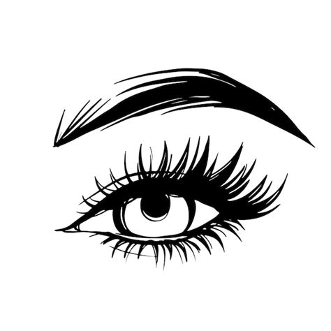 Premium Vector Hand Drawn Beautiful Female Eye With Long Black Eyelashes And Brows