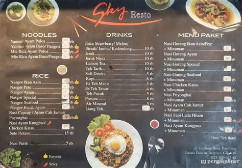 Selalu Diperbarui Menu Sky Resto Gunung Batu Bandung