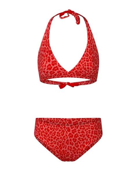 Fisico Elongated Bikini With Pleats In Red Lyst UK