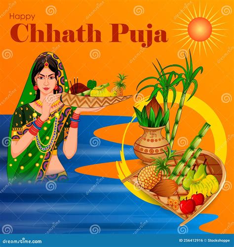 Happy Chhath Puja Holiday Background For Sun Festival Of India Cartoon