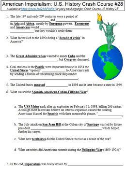 Crash Course U S History American Imperialism Worksheet Tpt