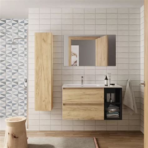 Mobile Bagno Sospeso Cm Rovere Africa Con Lavabo Sx E Vano A Giorno