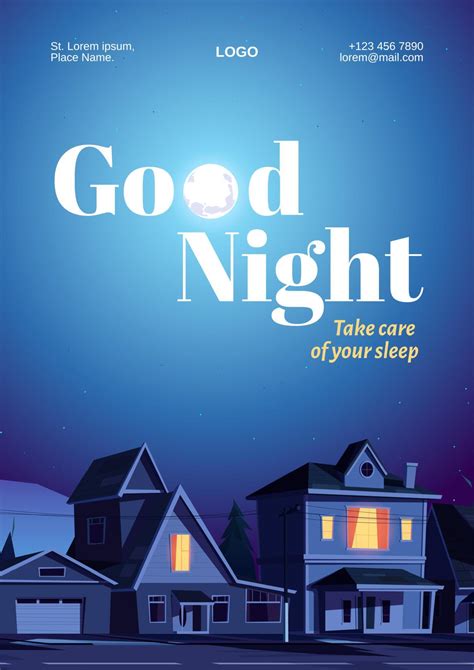 Good Night Poster With Houses And Moon In Dark Sky 15117643 Vector Art At Vecteezy