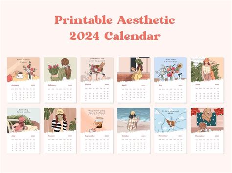 Printable Aesthetic 2024 Calendar Printable 2024 Calendar Etsy España