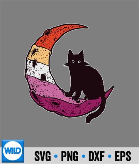 Lesbian Moon Space Cat Svg Lesbian Moon Space Cat Pride Flag Lgbt