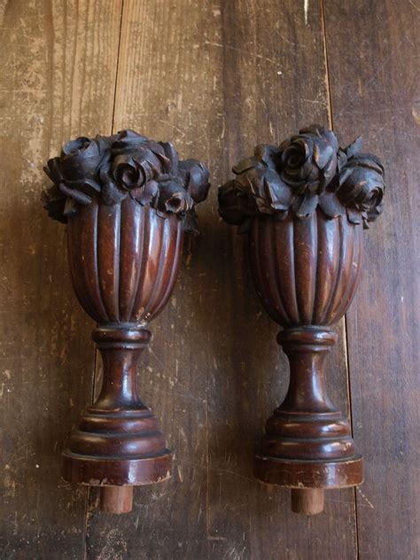 Antique Pair Of Wooden Furniture Tops Bouque Art Decot Vintage 797