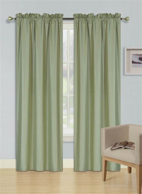 2 Panels Sage Green Solid Blackout Thermal Rod Pocket Foam Lined Window