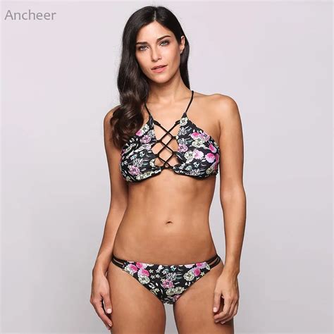 New Stylish Criss Cross Women S Swimsuits Floral Halter Bikini Set Cut