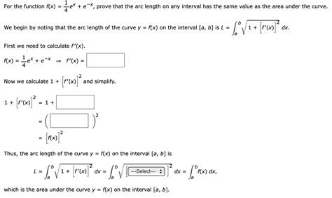 Solved For The Function F X 41ex E−x Prove That The Arc