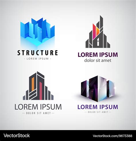 Set Of Building Logos 3d Structure House Vector Image