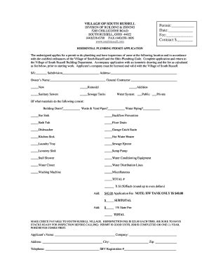 Fillable Online Plumbing Permit Application South Russell Village Fax