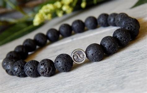 Mens Yin And Yang Bracelet Made With Volcano Rock Mens Bracelet Black Jewelry Lava Bead Bracelet