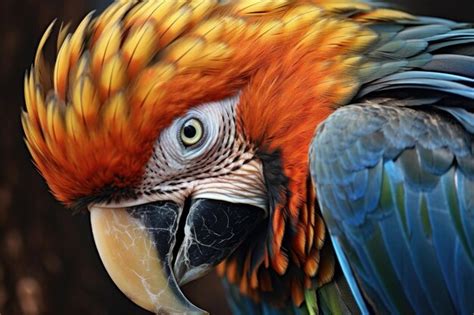 Premium AI Image Parrot Preening Tail Feathers With Beak Closeup