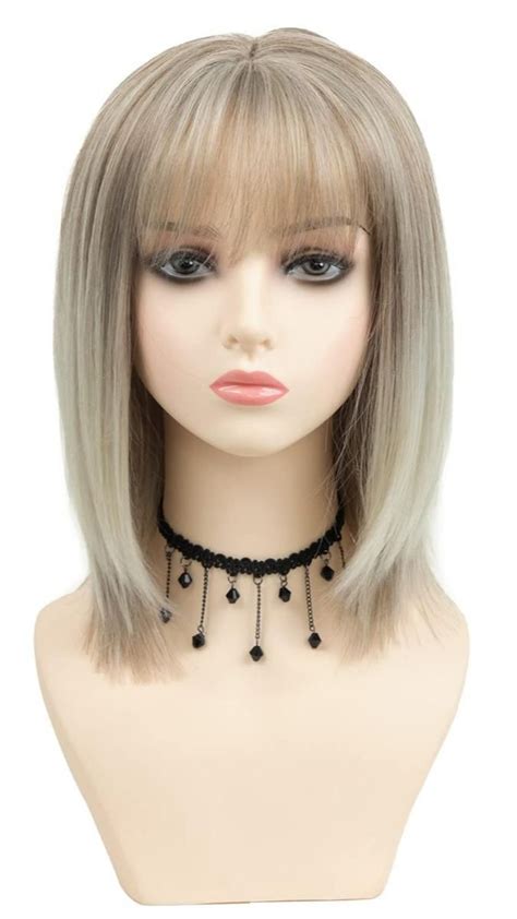 Renershow Ash Blonde Layered Bob Wig With Bangs Straight Short Blonde