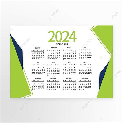 قالب تقويم 2024 باللون الأخضر قالب تحميل مجاني على ينغتري