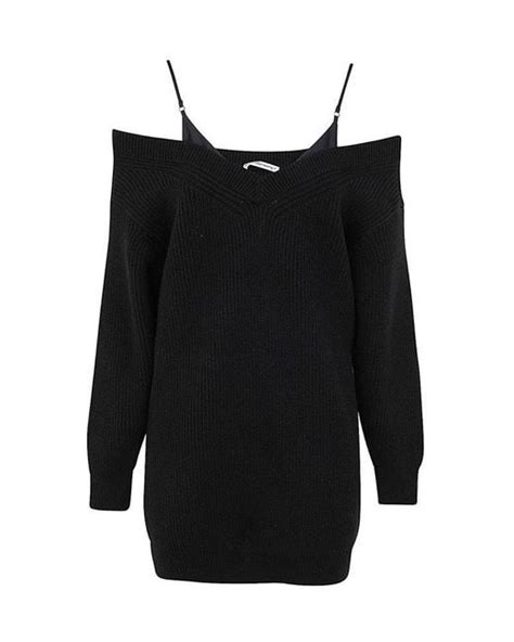 Alexander Wang Off Shoulder Layered Knit Mini Dress In Black Lyst