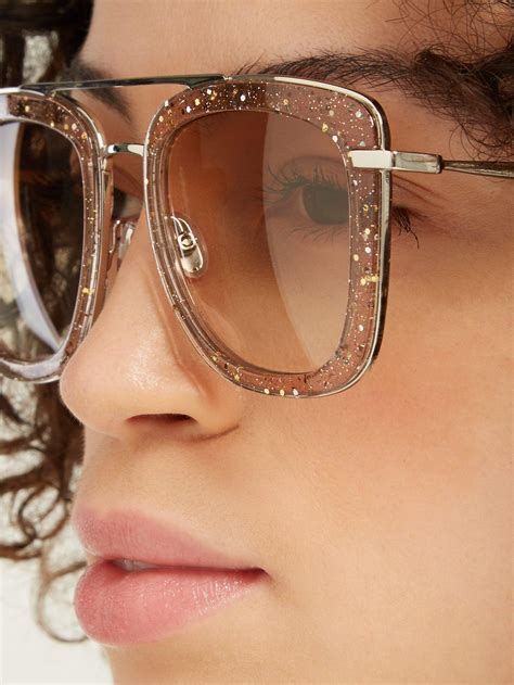 Jimmy Choo Glossy Glitter Acetate Aviator Sunglasses In Pink Lyst