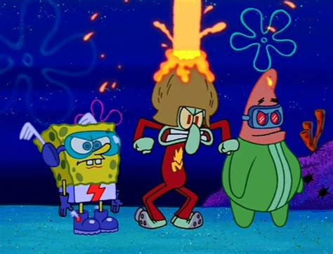 spongebob and friends are in the middle of an animated scene with fire coming out of their heads