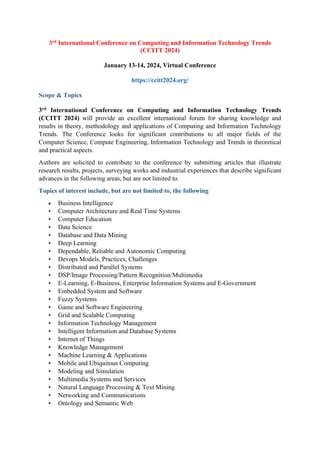 Rd International Conference On Computing And Information Technology