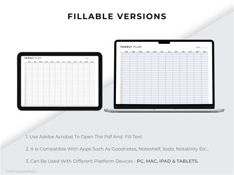 Landscape Printable Yearly Planner, Year at a Glance, Yearly Schedule ...