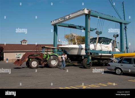 Moving Boat To Dry Dock Stock Photo Alamy