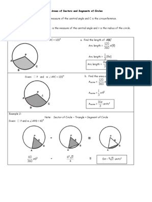 Arc Length And Area Of A Sector PDF Area Circle Worksheets Library