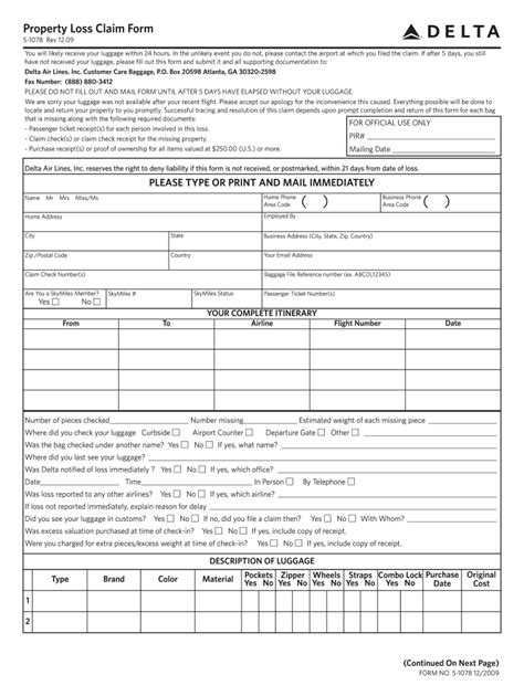 Delta Baggage Claim 2009 2025 Form Fill Out And Sign Printable Pdf Template Airslate Signnow