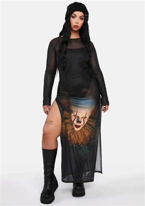 Plus Size Dolls Kill X Wb Horror Pennywise Mesh Maxi Dress Black