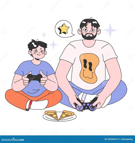 Father And Son Playing Video Games Together Fatherhood Happiness Stock