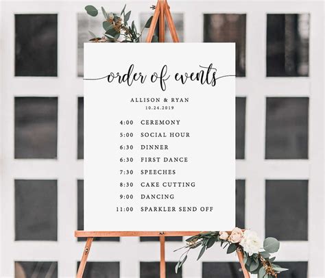 Order Of Events Sign Wedding Timeline Template Wedding Day Timeline