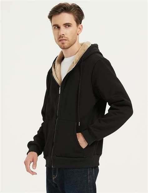 Flygo Mens Sherpa Hoodie Jacket Fleece Lined Zip Up Warm Hoodies